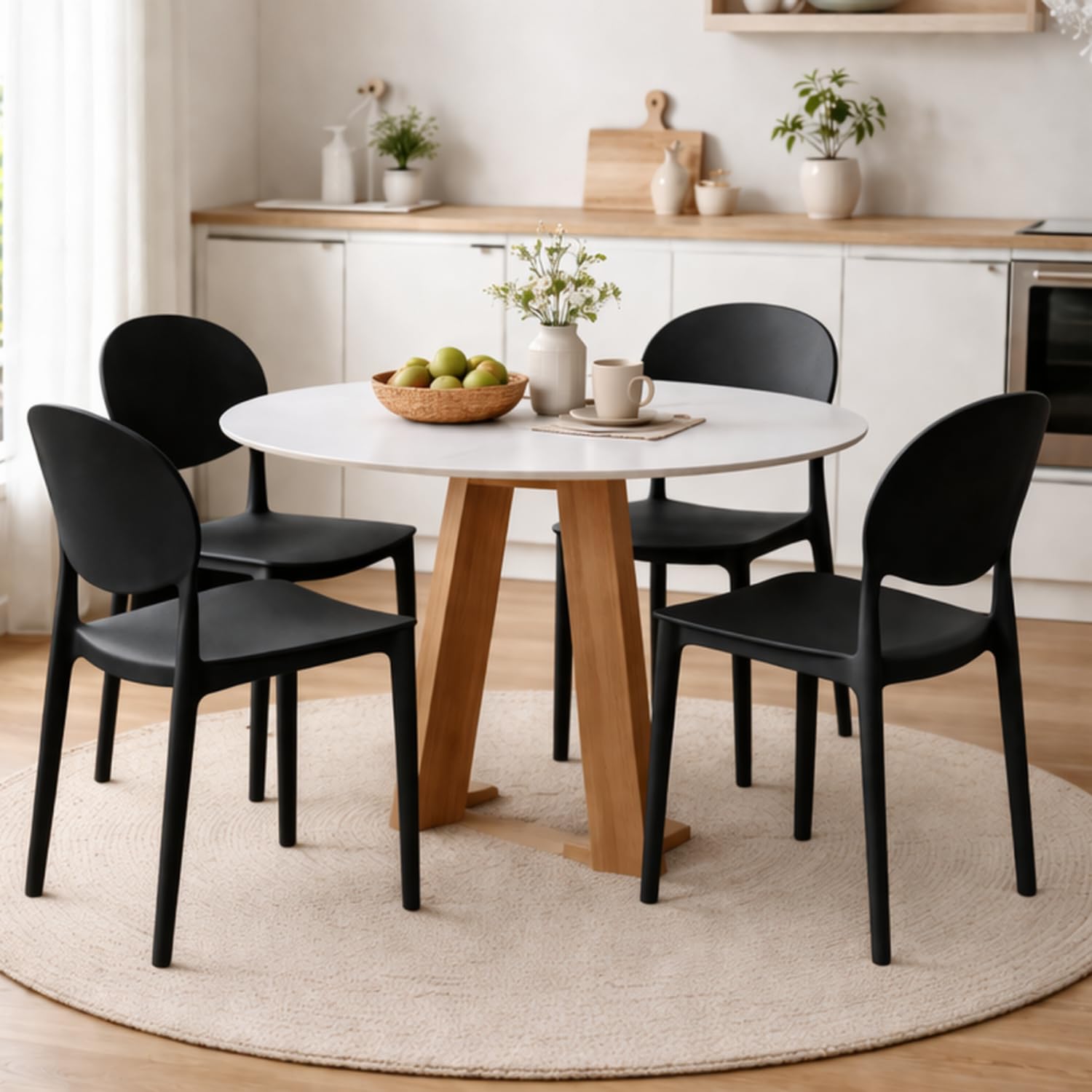 PALUPLUS Set 2 Sedie Oslo con Schienale Ovale in Polipropilene, Misura 43,5x55x80 cm, Impilabili e con Gommini Antiscivolo, Sedia da Giardino per Esterno ed Interno -1186F-8,45 (Nero)