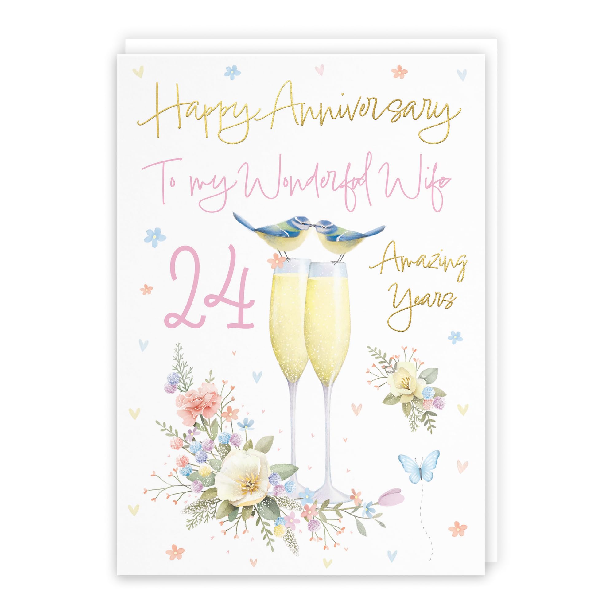 Hunts England - Wife 24th Anniversary Card - A5 Size - Champagne Flutes - Gold Foil - Luxury 24th Anniversary Card For Wife - 24 Years - 24th Anniversary - Milo's Gallery โ image 1