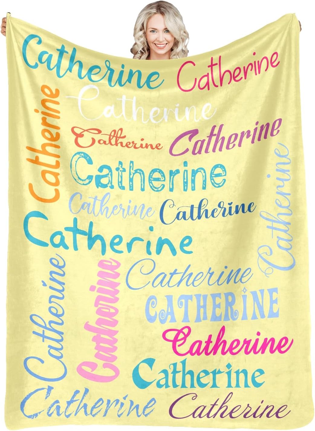 Custom Blanket with Name Customized Blanket Personalized Flannel Throw Blankets for Kid Women Men Christmas Birthday Mothers Fathers Valentines Day Gift (Yellow, 60x80 Inch)