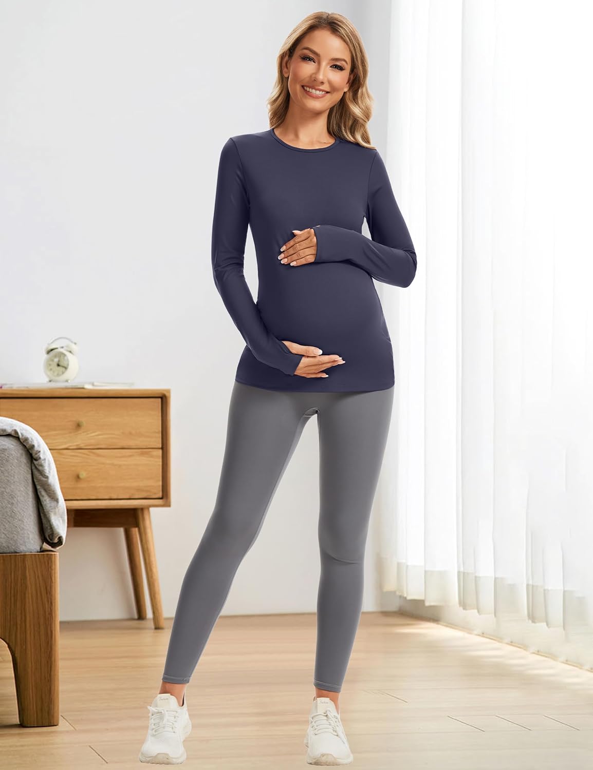 MathCat Maternity Long Sleeve Shirt with Thumbleholes,Pregnancy Casual Tops Athletic Yoga Maternity Shirts - Image 3