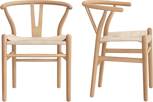 Miniatura 7 de LUE BONA Wishbone - Juego de 2 sillas de comedor de madera maciza, sillas de comedor con respaldo en forma de Y modernas de mediados de siglo,