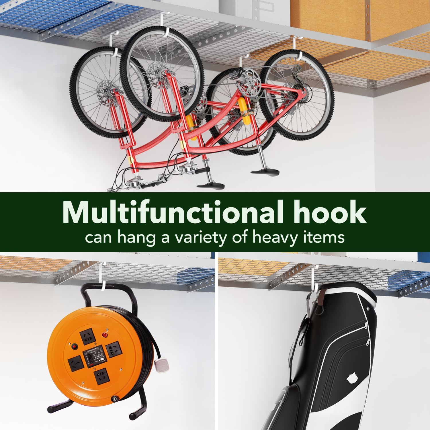 Thickened Bike Hooks for Garage Ceiling Rack,S Hooks for Hanging Bike,White | 4 Pack, Heavy Duty Bicycle Hanger Hooks, Overhead Storage Rack Hooks, Hold 50 Lb, Bike S Hooks, Metal