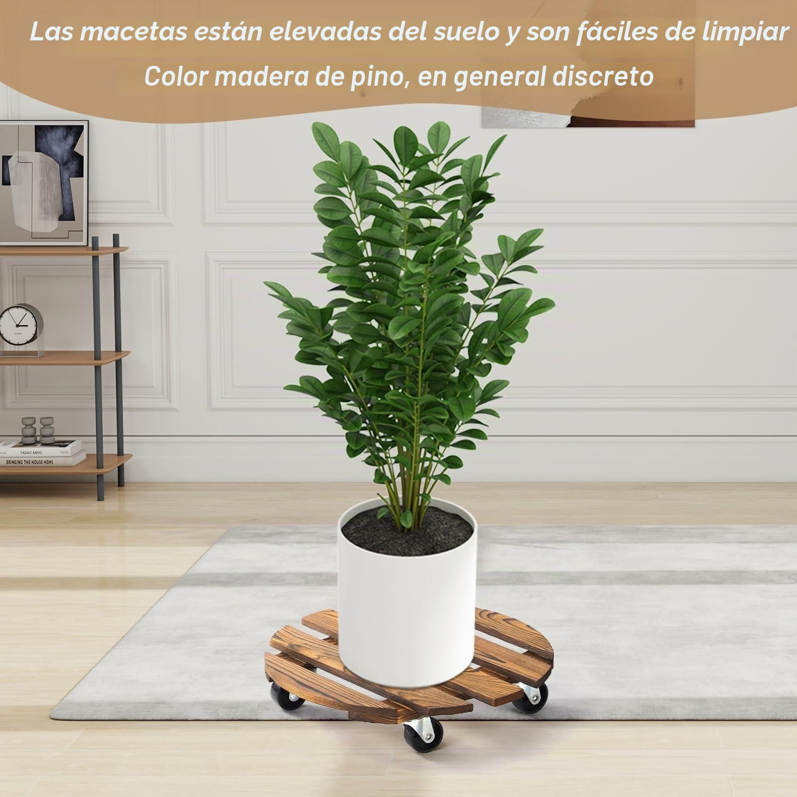 Rodillo para Plantas, 2 Piezas 30 x 6.5 cm Base con Ruedas para Macetas, con Capacidad de Carga de 100 kg, para Exteriores e Interiores, Macetero con Ruedas, Rotación De 360 °