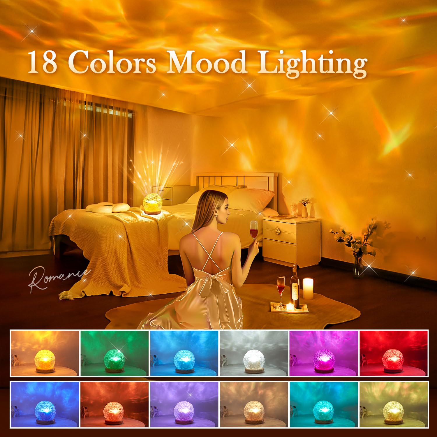 Trendy Valentines Day Gifts for Teen 18 Colors Northern Lights Projector Mood Lighting Dimmable Ocean Lamp Night Light — view 3