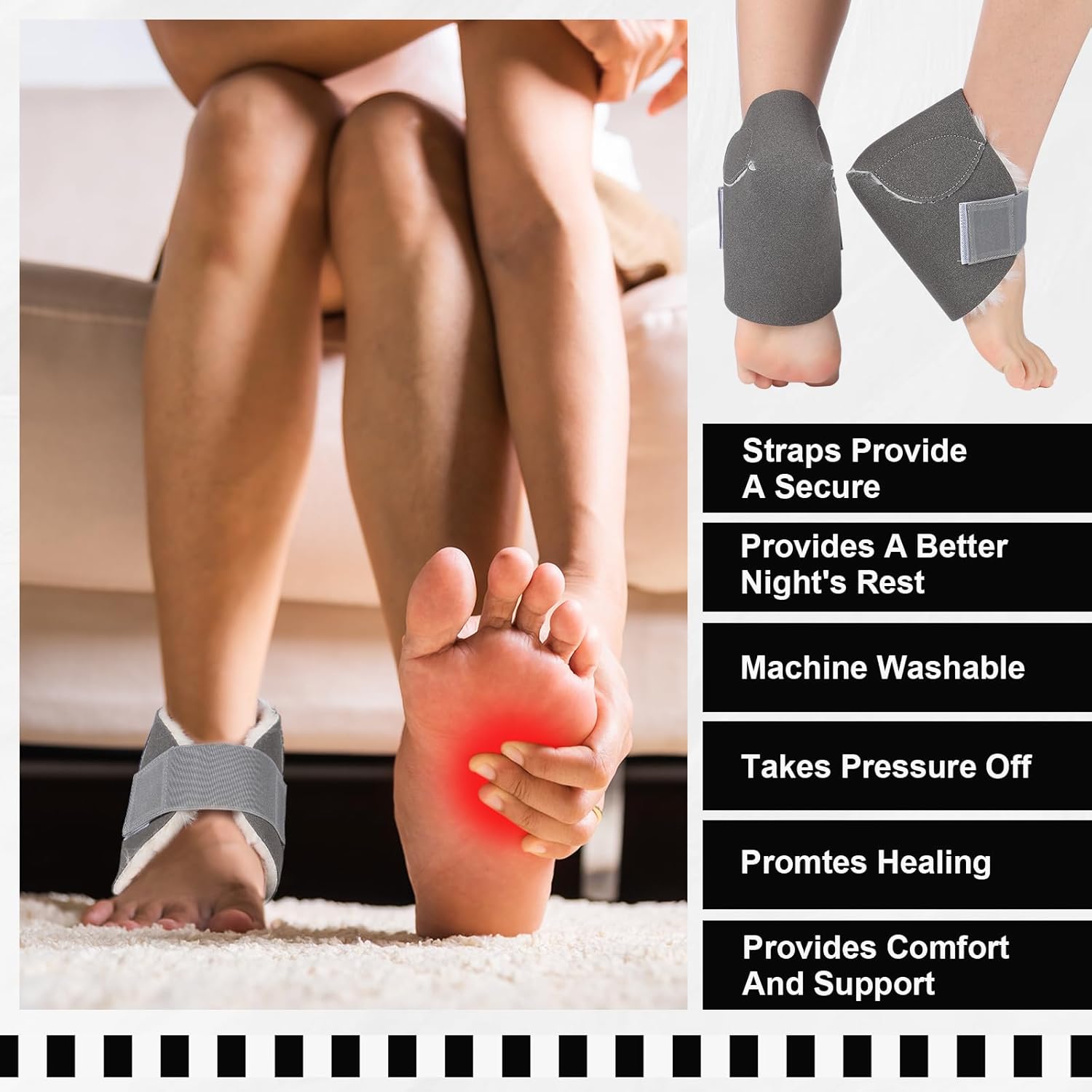 2 Pcs Heel Protectors for Pressure Sores Sheepskin Heel Pads Soft Foot Cushions Pad Heel Protectors Adjustable Foot Pillows with Securing Strap for Bed Sore Ankle Ulcers(Dark Grey)