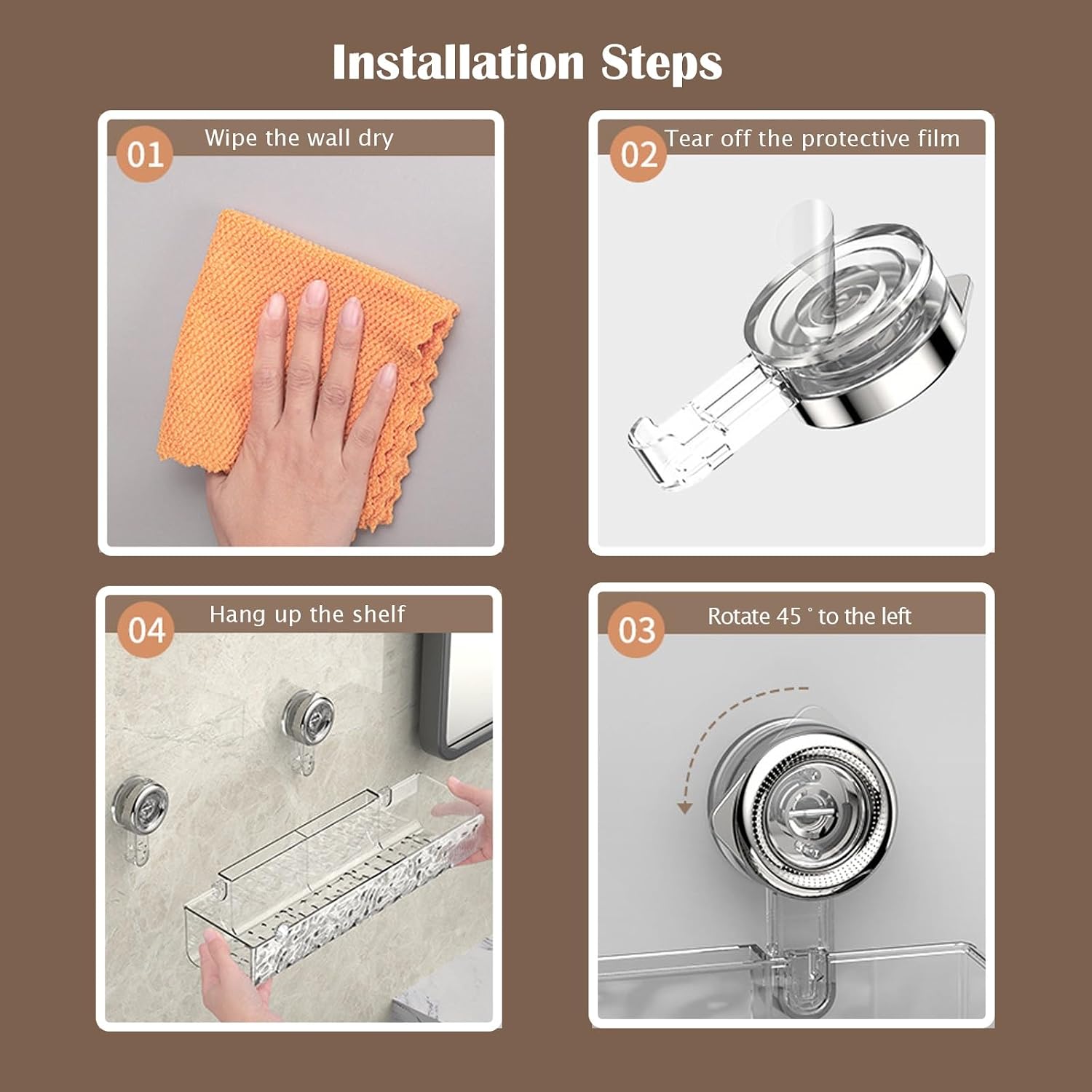Corrugated Suction Cup Storage Holder,Wall Mounted Suction Cup Storage Box,No Drilling Shower Shelf for Bathroom,Kitchen and Shower(Clear,Triangle)
