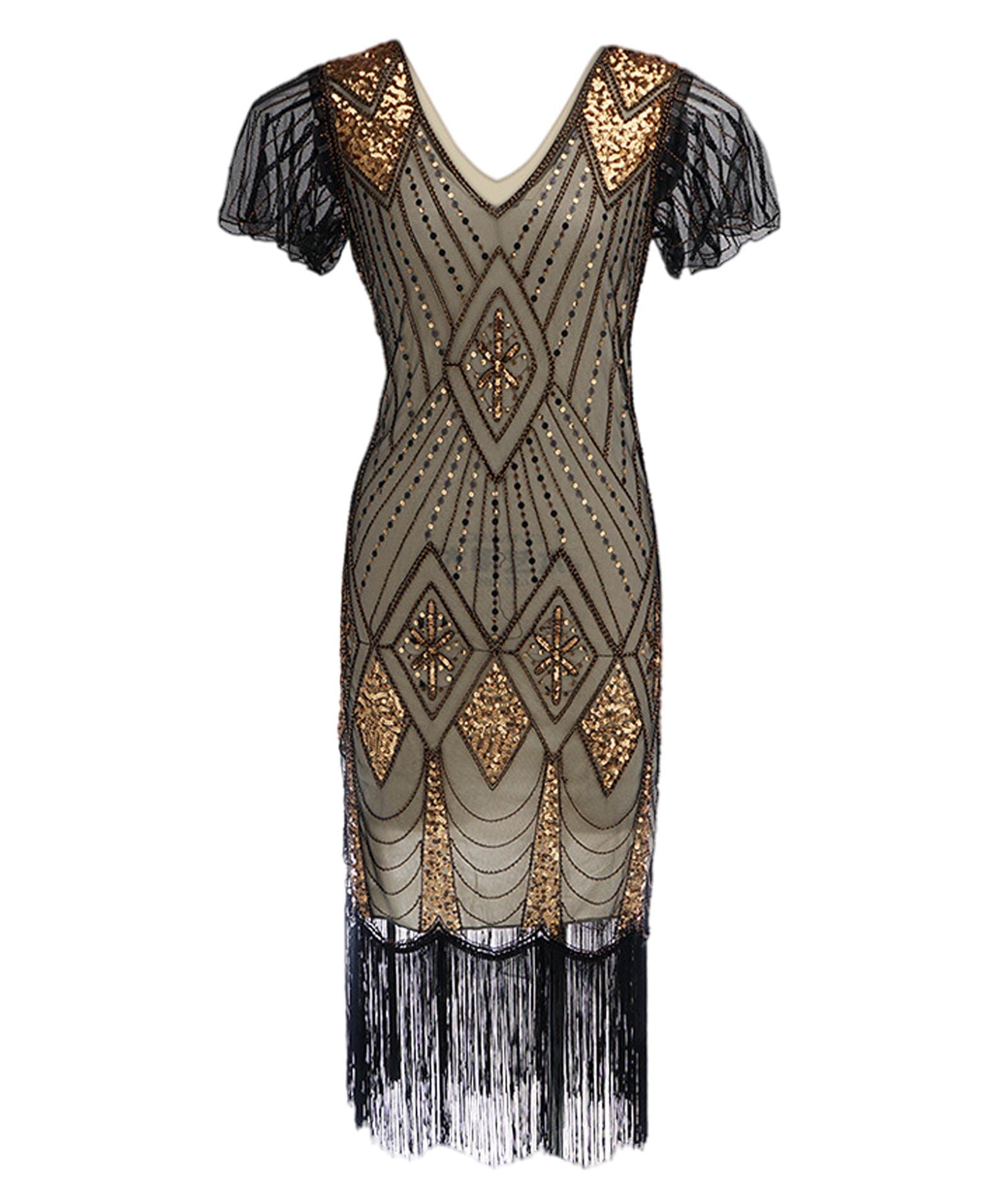 xxxiticat Vestido vintage de los años 20 para mujer, vestido de Gatsby con lentejuelas, borlas, dobladillo, cóctel, graduación, fiesta, vestido
