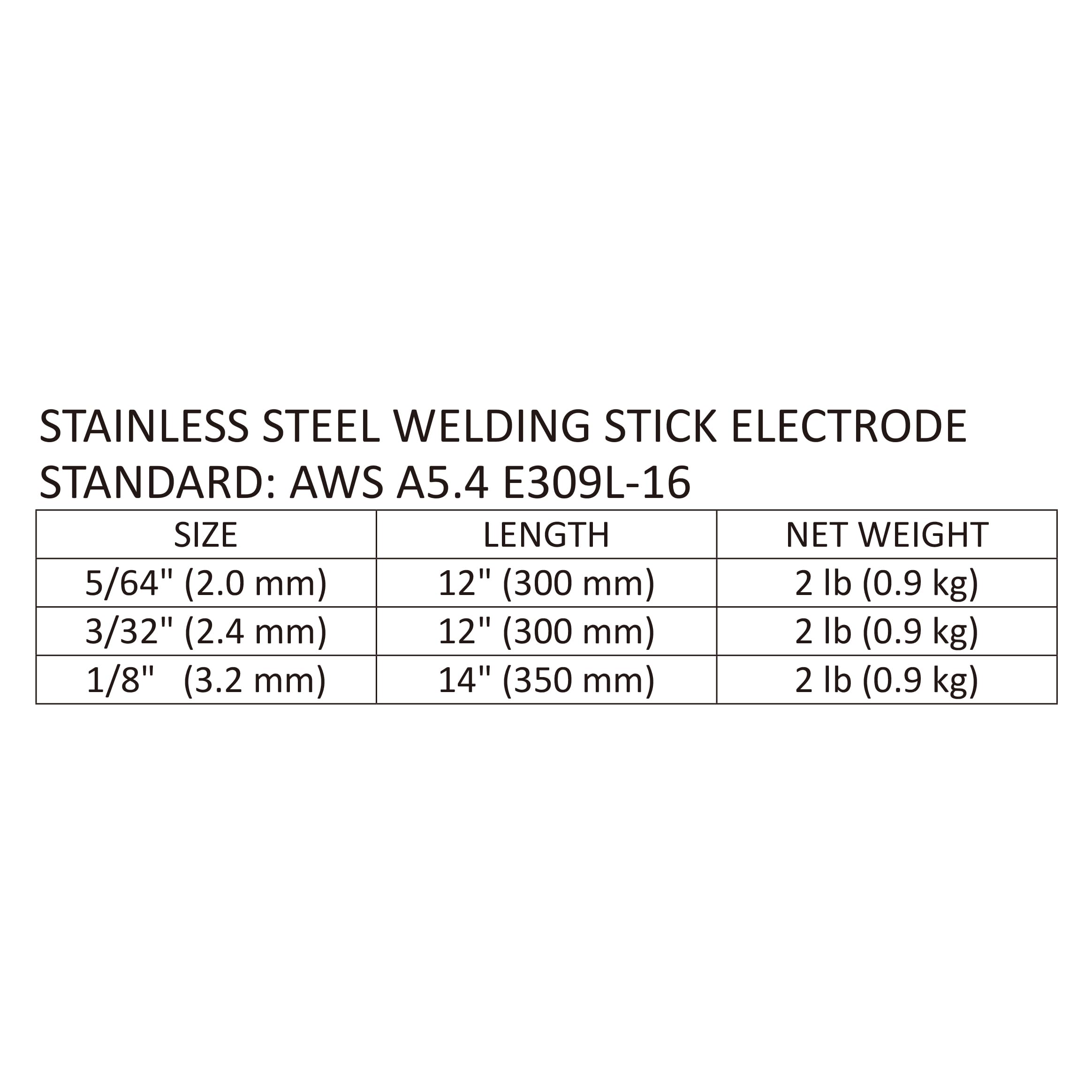 E309L-16 - Electrodos de acero inoxidable para soldadura por arco (3/32 pulgadas, 2 libras)