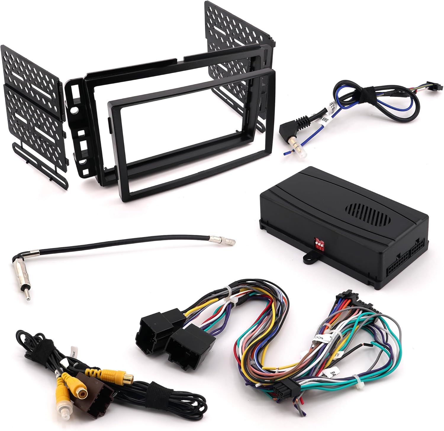 CRUX Interfacing DKGM-16| OnStar Radio Replacement Interface w/SWC Retention, Video Switcher & Double Din Dash Kit for Select GM LAN-29 Bit Vehicles 2006-2015