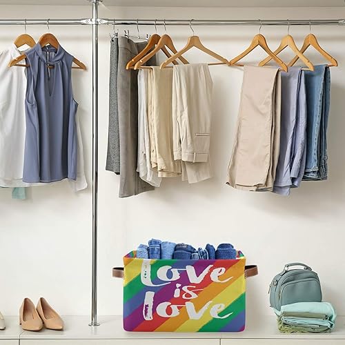 Miniatura 5 de AUUXVA Cesta de almacenamiento Love is LGBT Pride, caja de almacenamiento de lona duradera plegable para juguetes, cesta organizadora con asas para