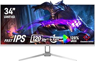 Gawfolk Computer Monitor 34 Inch IPS Ultra-Wide 120Hz, UWFHD (2560×1080), PC Screen, 128% sRGB, Adaptive Sync, 178° Viewin…