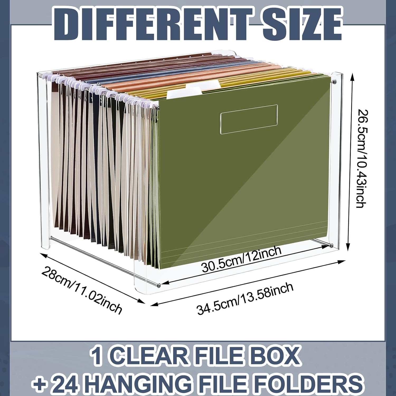 Dispowreath 24 Hanging File Folder with Acrylic Organizer for Letter/a4 Size Desktop Clear File Storage Box with Handles for Home Work Office Use(Neutral,Classic)