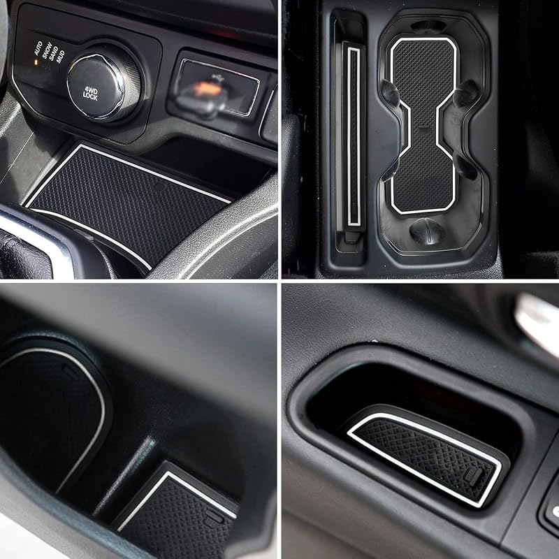 Tapetes para Porta-Copos e Console do Jeep Renegade auovo, Borracha Branca, Compatível com 2018 a 2023, Kit com 18 peças