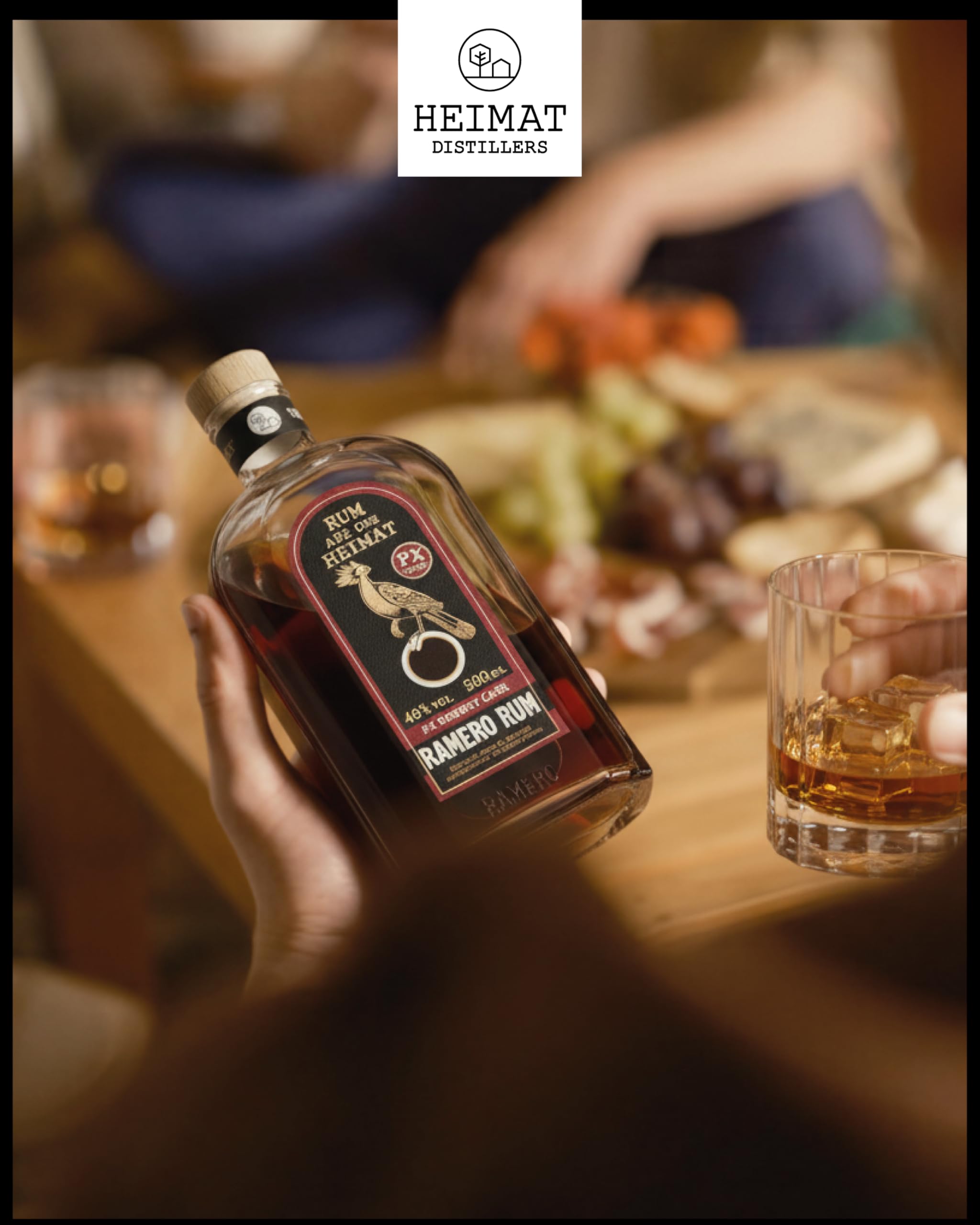 RAMERO PX Sherry Cask Rum 46% vol – Premium Rum aus Deutschland | weich & komplex mit Noten von Rosinen, Karamell & Schokolade | gereift in Pedro Ximénez Sherryfässern | 500 ml
