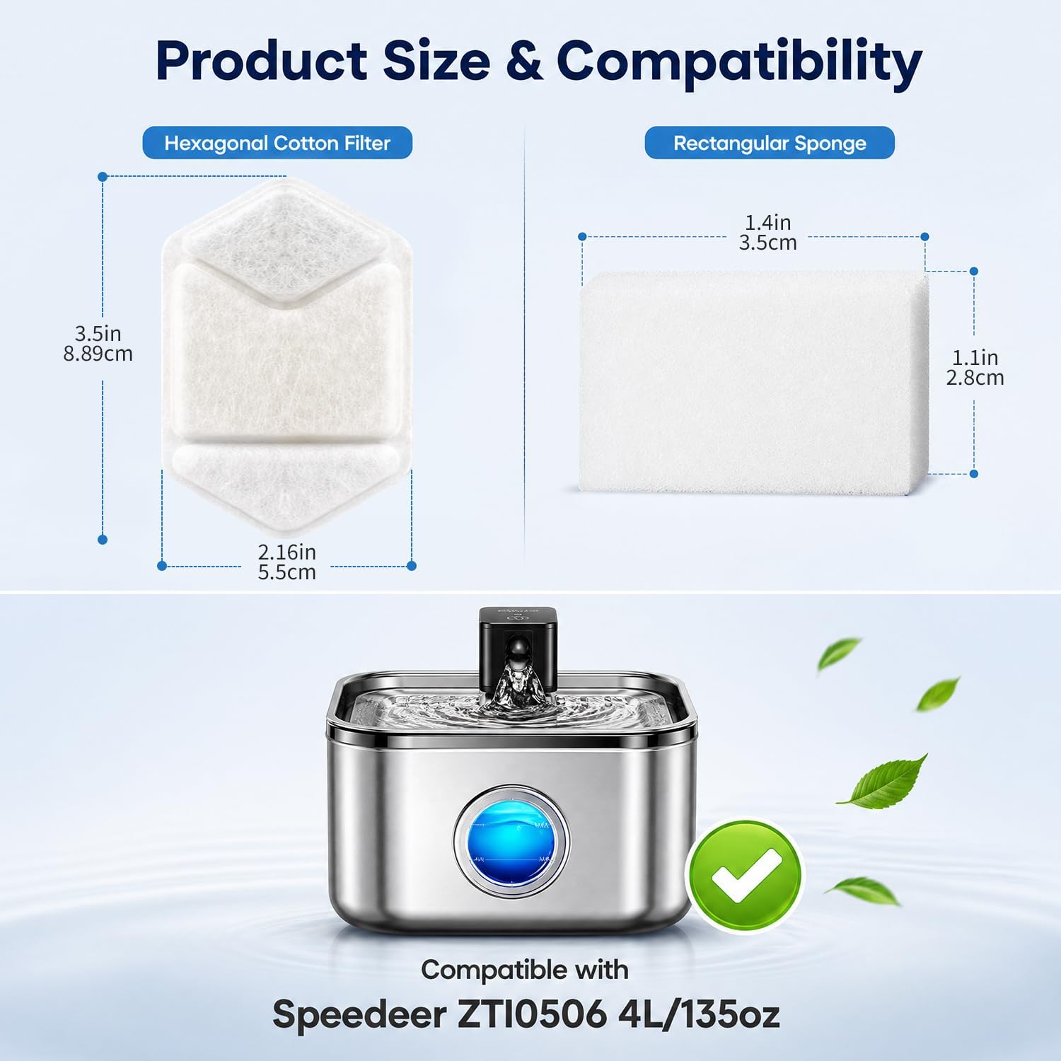 12+12 Pack Cat Water Fountain Filters Replacement Compatible with Speedeer 135oz/4L Pet Fountain Model ZTI0506,Includes 12 Filters + 12 Pump Sponges image 2