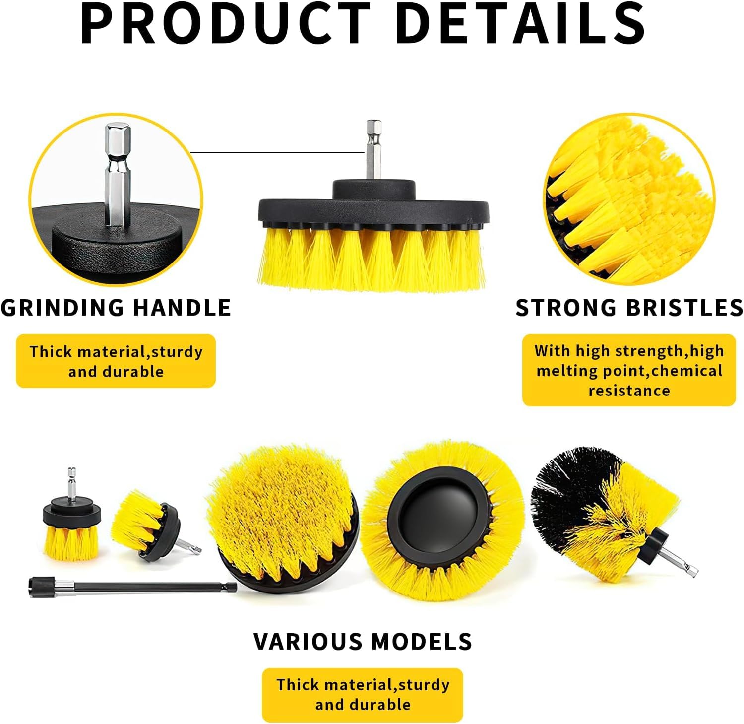 10 Pezzi Spazzola Elettrica Rotante, Spazzole per Trapano Elettrico, Spazzole per Trapano per Pulire Drill, per Auto, Pneumatici, Piastrelle, Pavimenti, Cucine, Vasche da Bagno (Giallo)