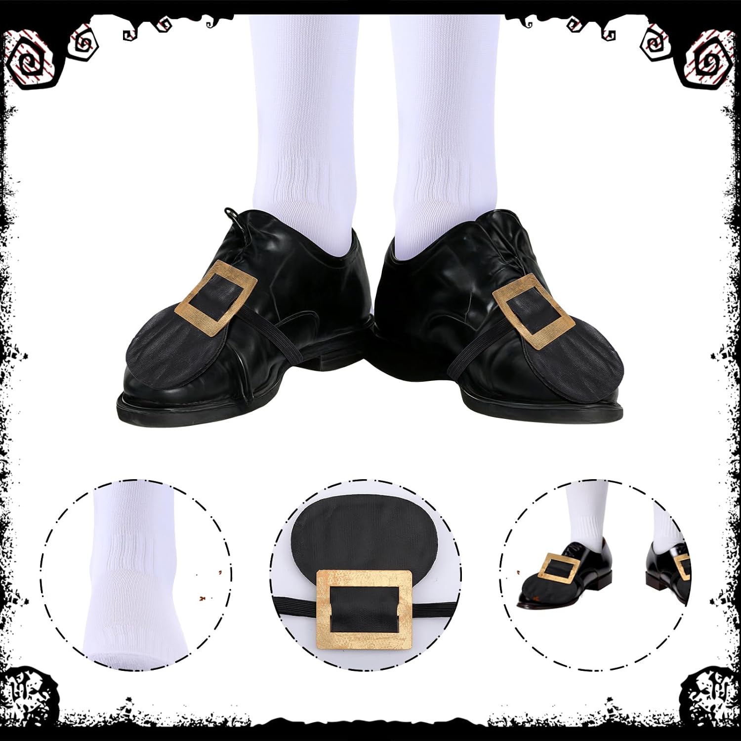 Patelai 7 Pcs Thanksgiving Men Pilgrim Costume Accessories Include Shoe Buckle Pilgrim Hat Sock Belt Collar for Thanksgiving Day Colonial Outfit Cosplay Costume