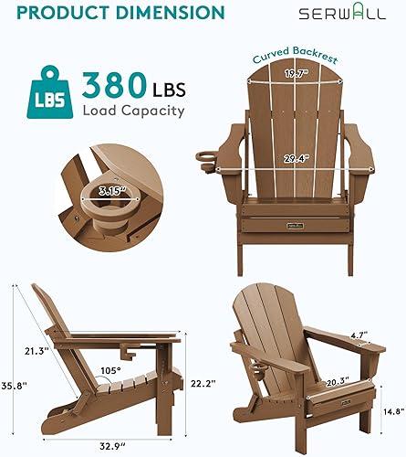 Miniatura 407 de SERWALL - Silla plegable Adirondack para patio, jardín, exterior, resistente a la intemperie, sillas para hoguera, color naranja