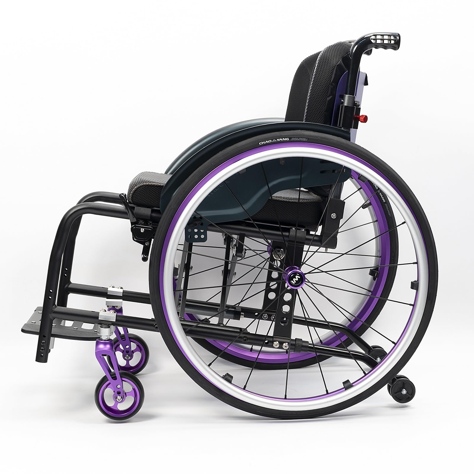 Silla de ruedas manual ligera, silla de ruedas deportiva ultraligera portátil todo terreno, silla de ruedas plegable, sillas de ruedas de transporte con antivuelco(Purple B,43cm/17in)
