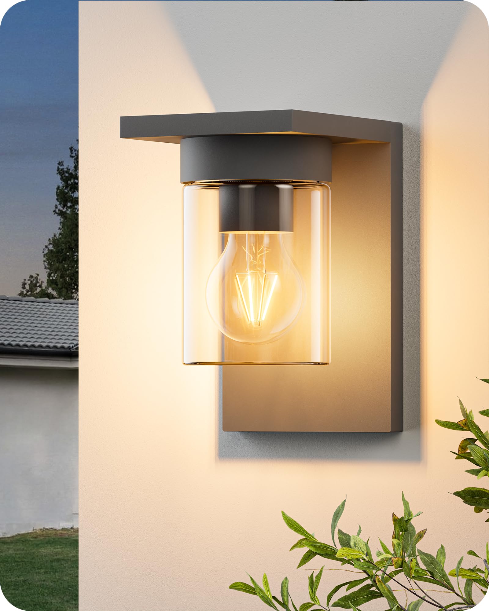 EDISHINE Außenwandleuchte mit Klarglas, E27, IP44, Anthrazit | Aluminiumgehäuse, ohne Leuchtmittel, für Hauswand, Garage und Vordach, 19,1 × 12 × 15 cm