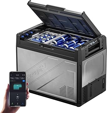 BougeRV 12 Volt Portable Refrigerator, 69 Quart Dual Zone Car Fridge Freezer with APP Control, Compressor Cooler 12/24V DC, 110240V AC for Overlanding, Camping, Travel, RV2026 New Model Rocky V3.0