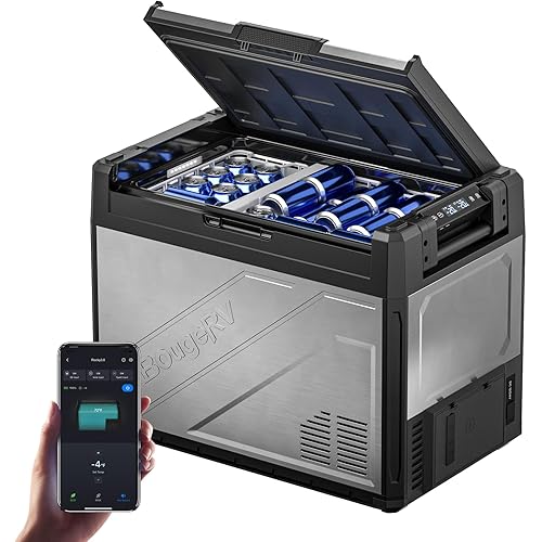 BougeRV 12 Volt Portable Refrigerator, 69 Quart Dual Zone Car Fridge Freezer with APP Control, Compressor Cooler 12/24V DC, 110~240V AC for Overlanding, Camping, Travel, RV(2026 New Model: Rocky V3.0)