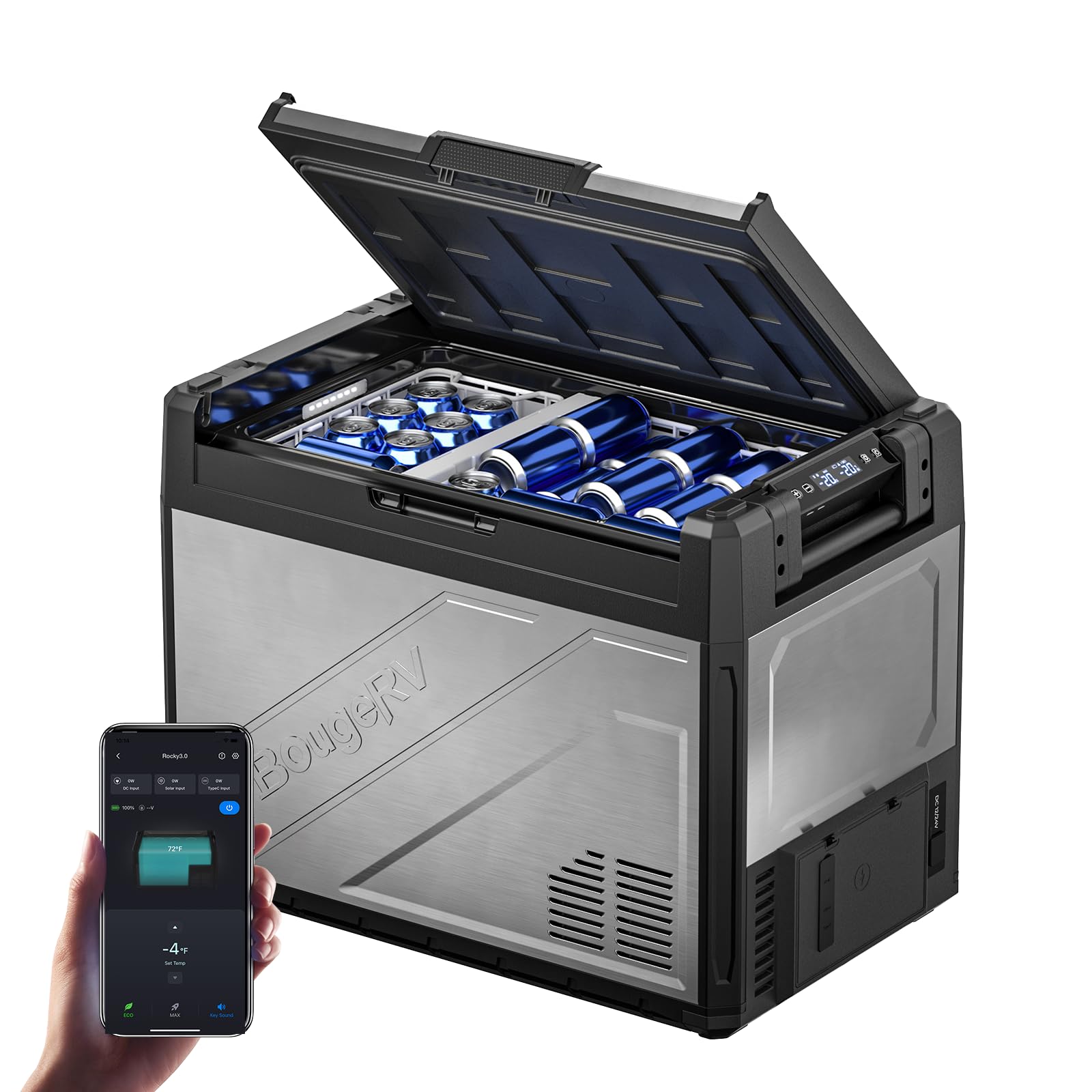 BougeRV 12 Volt Portable Refrigerator, 69 Quart Dual Zone Car Fridge Freezer with APP Control, Compressor Cooler 12/24V DC, 110~240V AC for Overlanding, Camping, Travel, RV(2026 New Model: Rocky V3.0)
