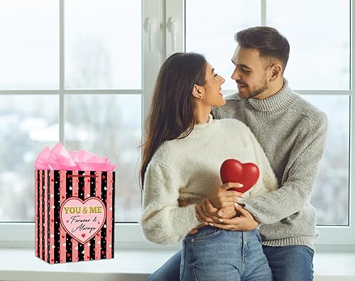 Miniatura 4 de FLYAB Bolsa de regalo para el día de San Valentín con papel de seda de 11.5 pulgadas, bolsas de regalo de San Valentín con asa para ella, él,