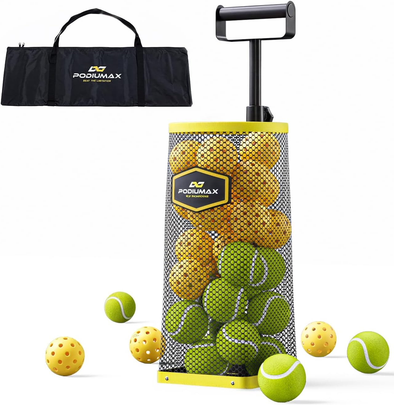 PodiuMax Tennis Ball Picker Upper, 30 Pickleball Picker Upper, 42 Tennis Ball Collector, Portable Pickleball Retriever for Easy Collection & Storage
