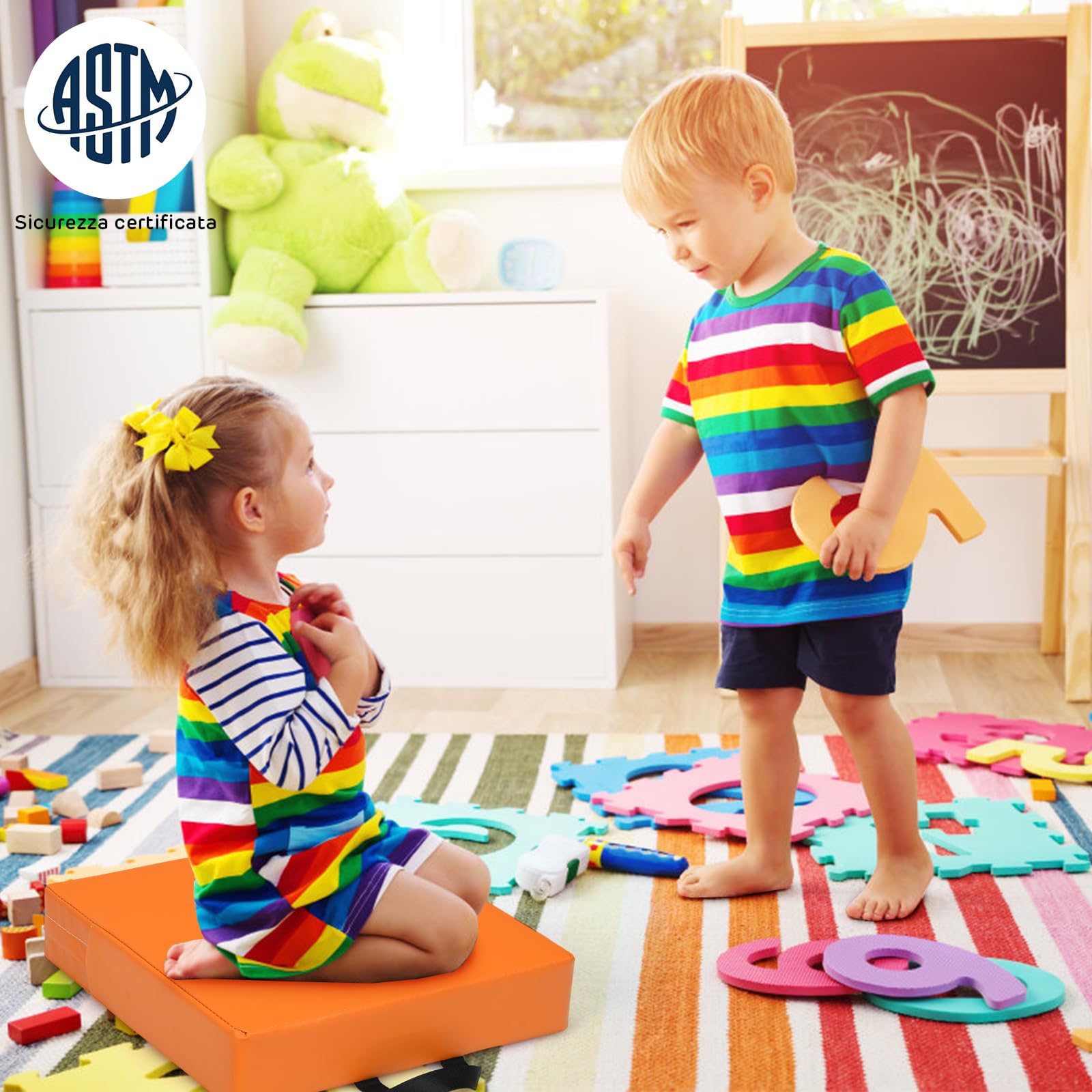 COSTWAY Tappeto per Bambini 6 Pezzi, Tappeto da Terra Cuscino Yoga Meditazione, per Camera da Letto e Salotto, Moderno 38x38x8cm