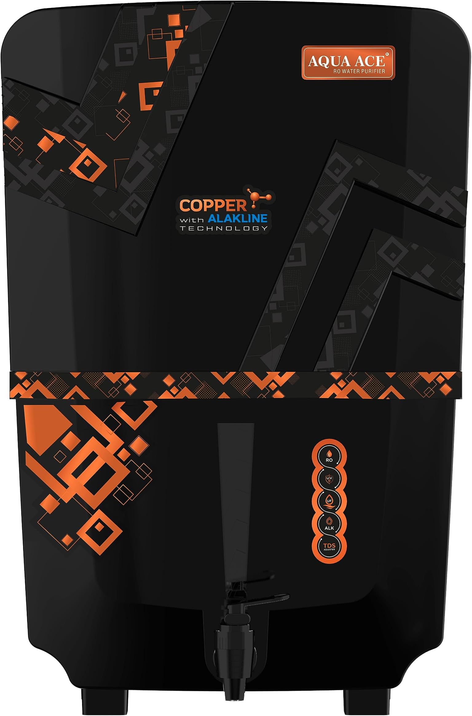 Aqua Ace Alkaline + ORP with Active Copper + RO + UV + UF + TDS Controller/Adjuster RO Water Purifier-12 Litre Storage Fully Automatic Black