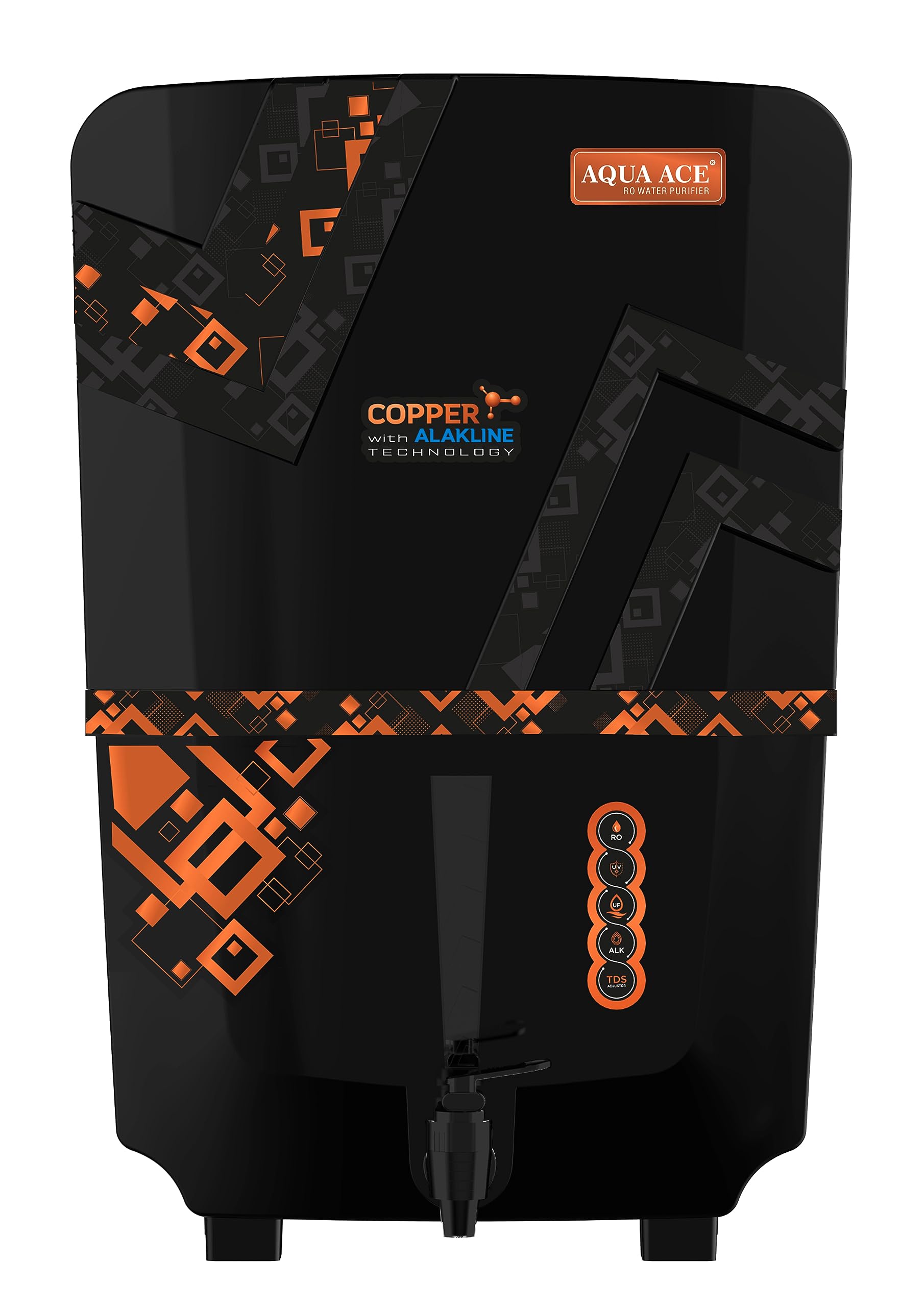Aqua Ace Alkaline + ORP with Active Copper + RO + UV + UF + TDS Controller/Adjuster RO Water Purifier-12 Litre Storage Fully Automatic Black
