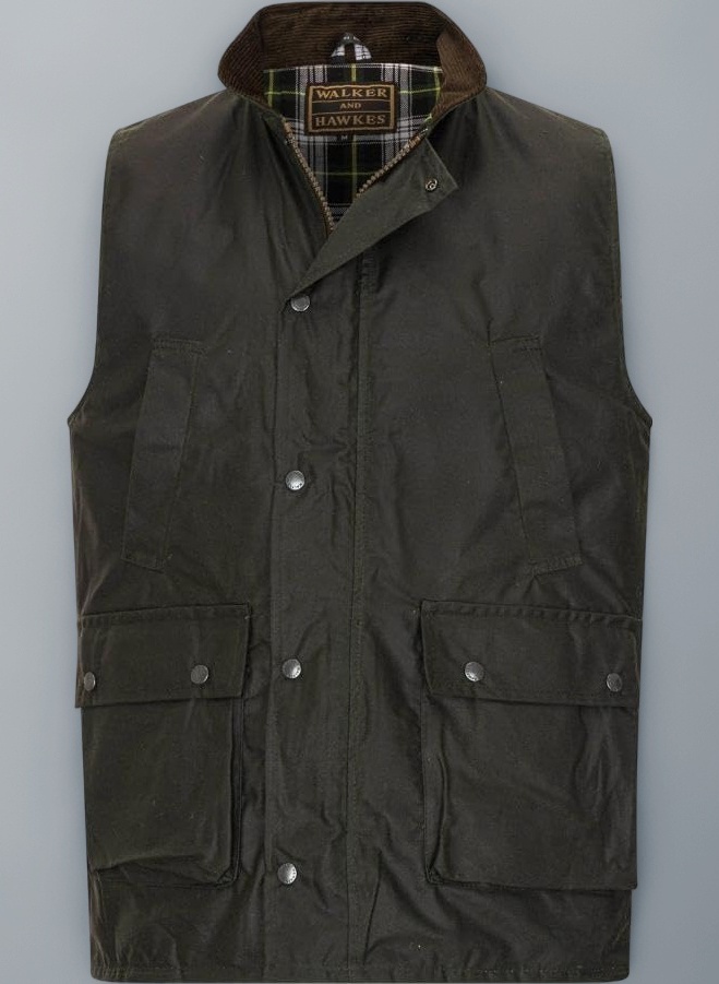 WALKER AND HAWKES - Men's Winchester Multi Pocket Waxed Cotton Gilet Outdoor Camping Waistcoat Hiking Travelling Jacket Brown