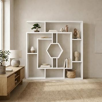 Decorotika 53" Labrina Geometric Bookcase for Home & Office White