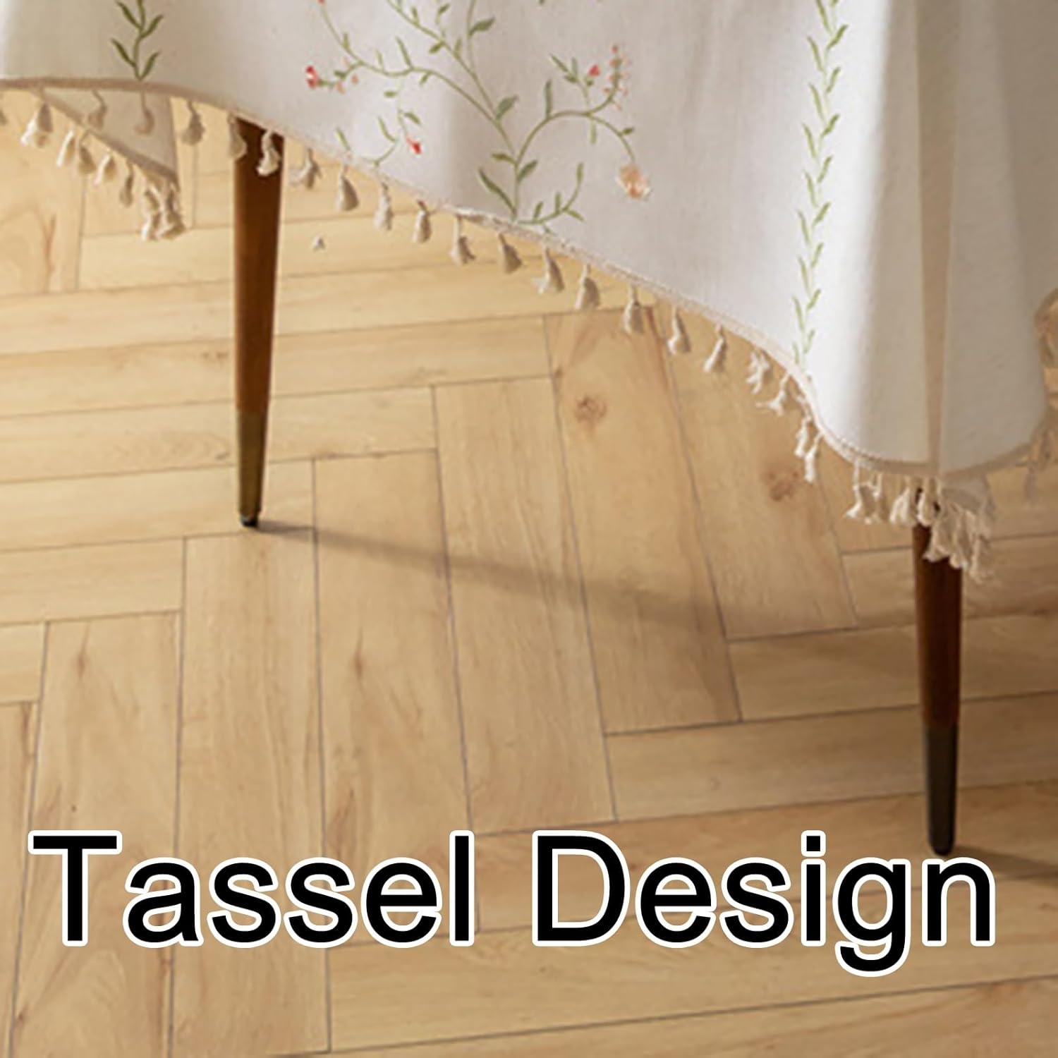Polyester Fabric Table Skirt, with Tassel Edges, Embroidery Design Desk Skirt, Simple and Refreshing, for Dining Table and Tea Table(140x240cm/55.1x94.4in)