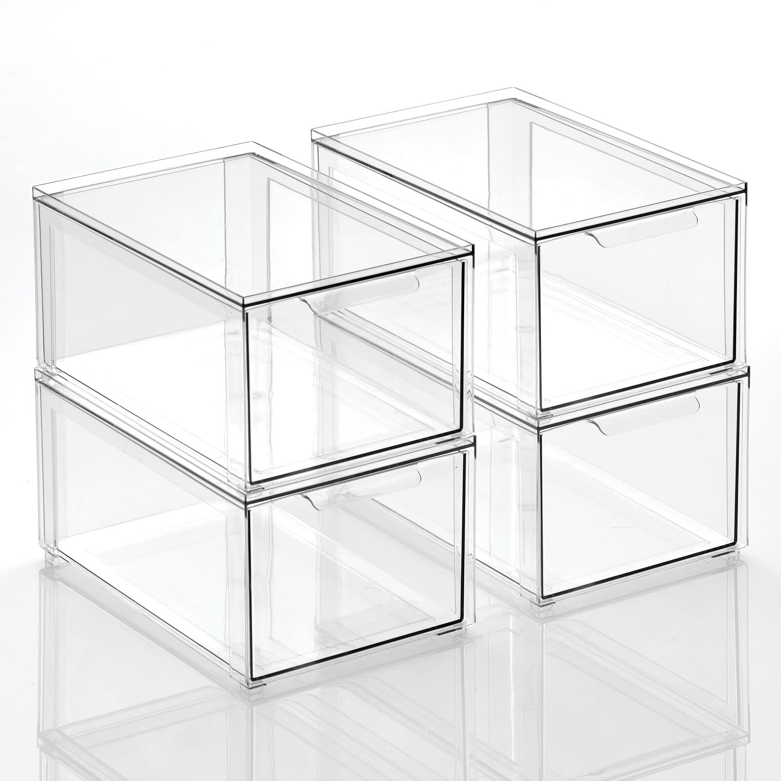 mDesign Aufbewahrungsbox für das Badezimmer – stapelbarer Make-up Organizer aus Kunststoff – praktische Schubladenbox für verschiedene Badartikel – 4er-Set – durchsichtig