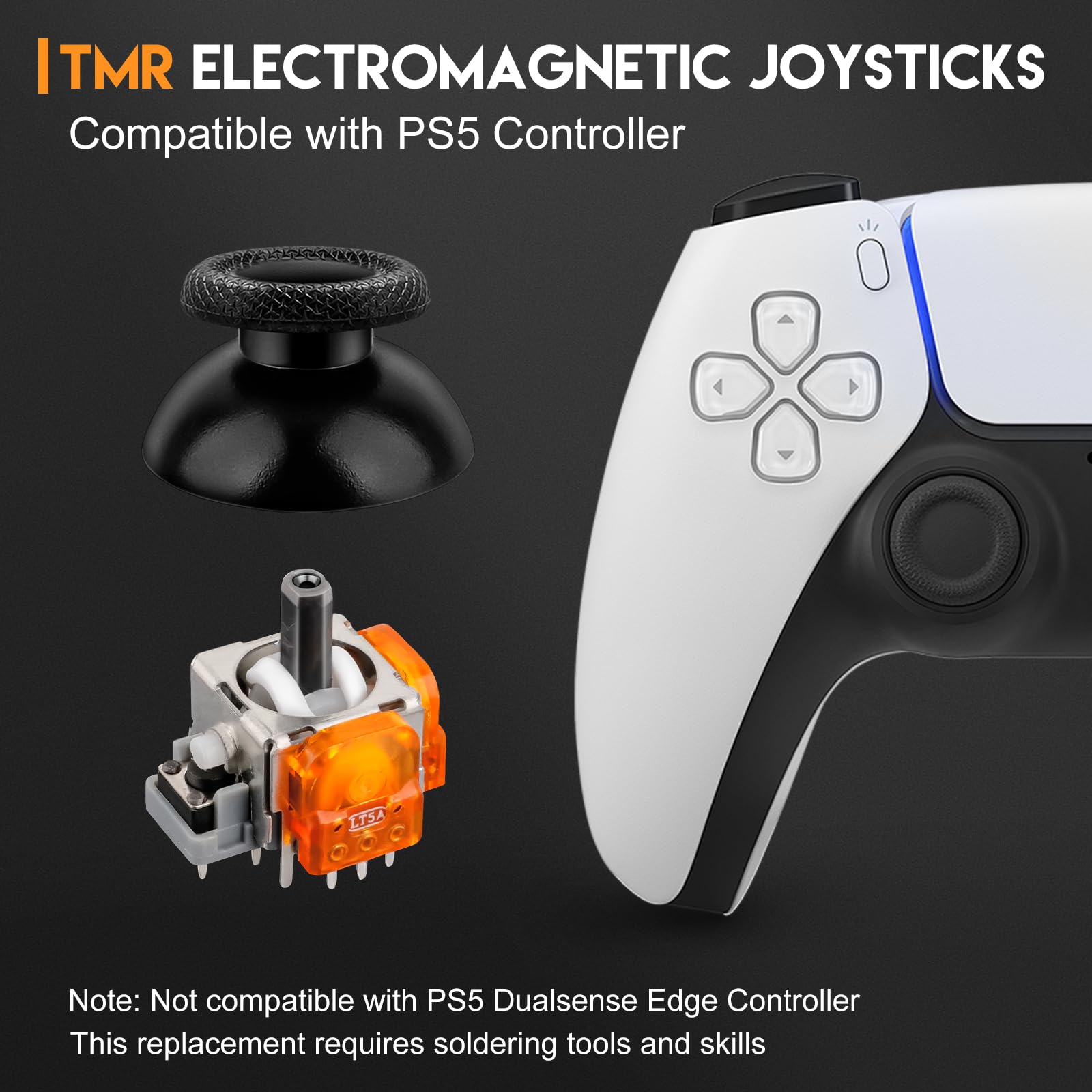 inRobert 4 Pezzi TMR Elettromagnetico Joystick, Accessori di Riparazione Stick Anti-Drift per Playstation 5 Controller, TMR Joystick Ricambio con Cappe Thumbstick (Giallo)