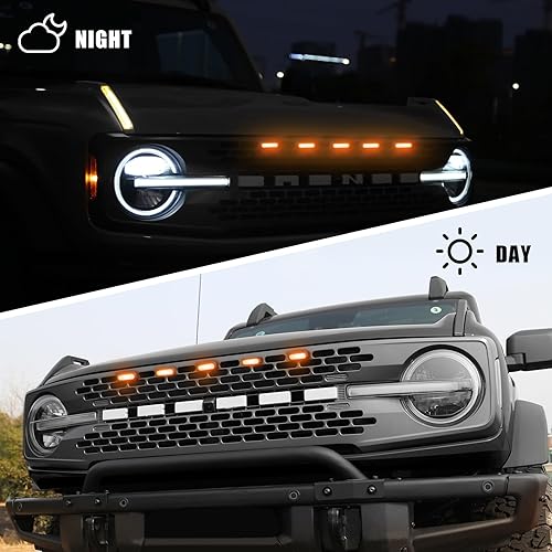 Miniatura 6 de Mabett 5 luces LED de rejilla para Ford Bronco Accesorios 2021 2022 2023 24 puertas para Badlands Wildtrak y Everglades