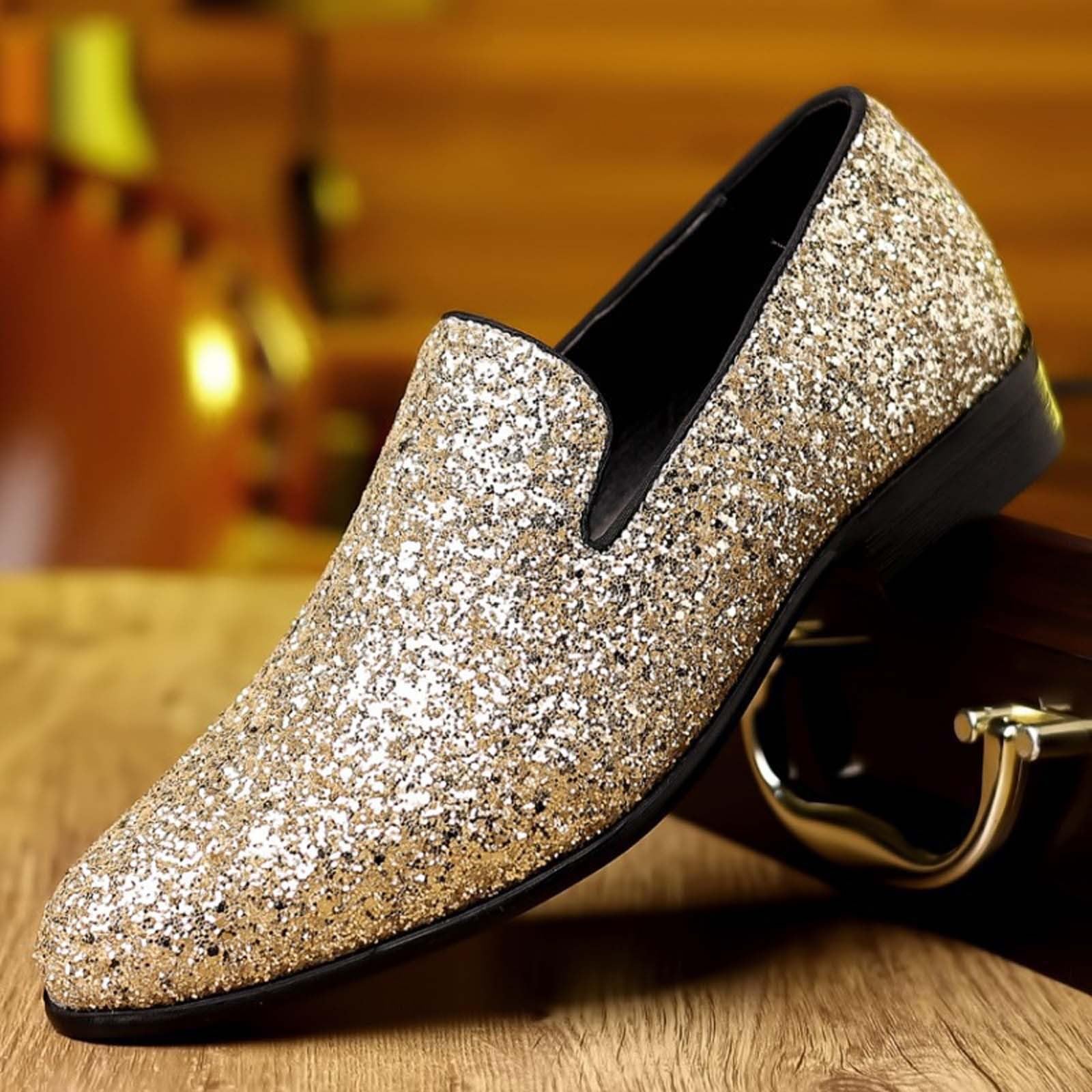 Glitzer Schuhe Herren Silberne Glitzerschuhe Goldene Sneaker Silber Pailletten Schuhe Plateau 70er Jahre Party Tanzschuhe Elegante Partyschuhe Turnschuhe Abendschuhe für Karneval,Hochzeit