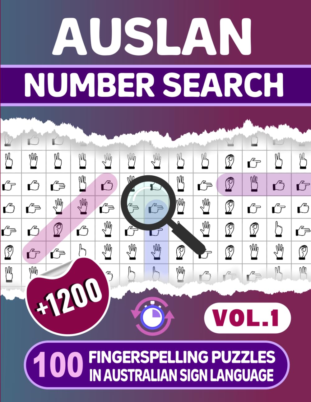 AUSLAN Number Search - 100 Fingerspelling Puzzles in Australian Sign Language -Vol.1-