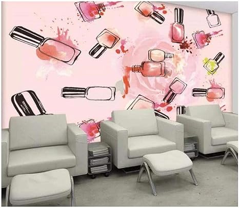 Amazon 取り外し可能な粘着性の壁紙 ピンクのマニキュアの背景壁の美しさのネイルショップ 家の装飾キッチンの壁紙 のための大きな3d剥離と貼り付けの壁紙 壁紙
