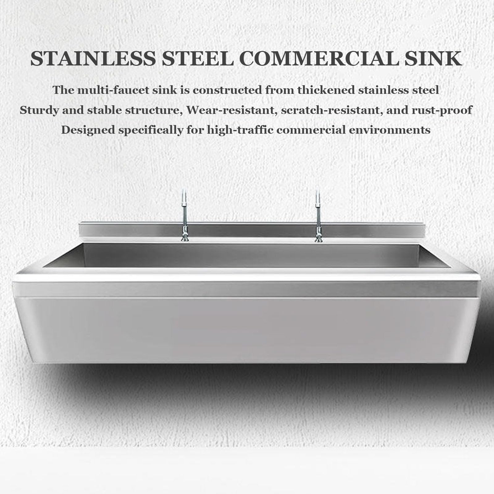 Lavabo comercial de acero inoxidable para montaje en pared,Lavabo tipo canaleta de alta resistencia,Lavabo alargado de uso colectivo,Lavabo multiestación de uso general para restaurantes, escuelas