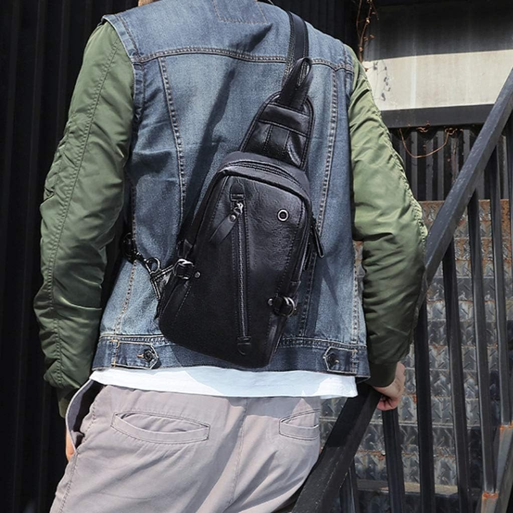 Men's Sling Bag PU Leather Chest Shoulder Backpack Cross Body Purse Water Resistant