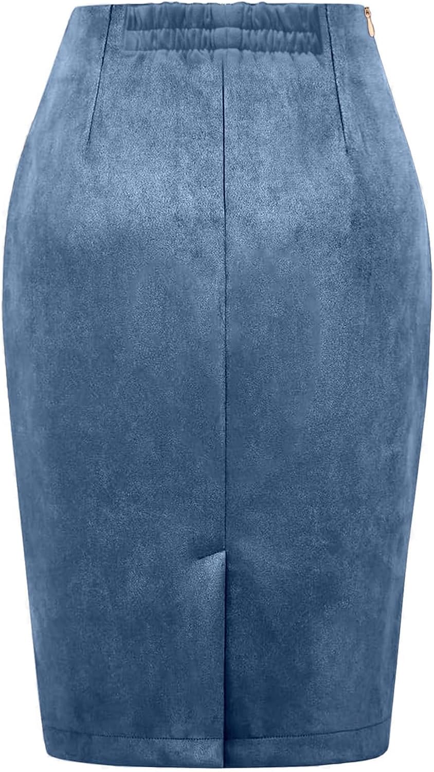 Suede Skirts for Women Fall Winter Mini High Waisted Slit Casual Pencil Bodycon Work Elegant Outfit Office Skirt - Image 5