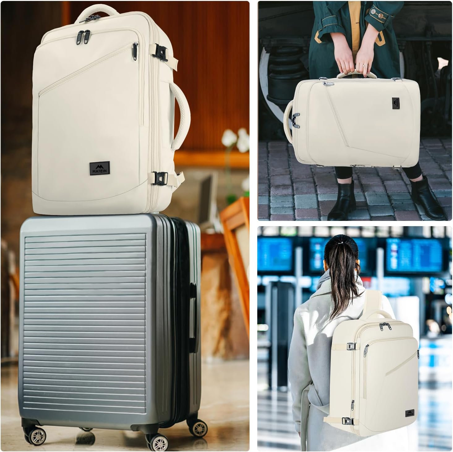 MATEIN Large Travel Backpack Women, Lightweight Carry on Backpack & Hidden Shoulder Straps, Waterproof Anti-Theft Daypack for Flight, Expandable Hiking Weekend Daypack, Travelling Gifts, Beige - Image 6