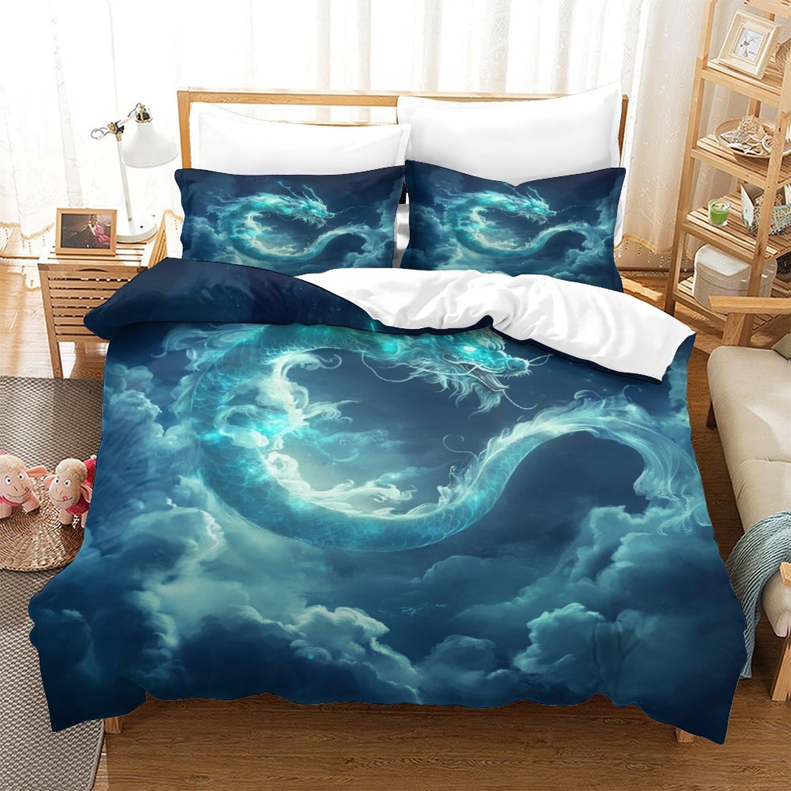 P1S9U7W5Y Dynamic Wave 3D Printed Duvet Cover Set 3pcs Microfiber Ocean Bedding Set King（220x240cm）