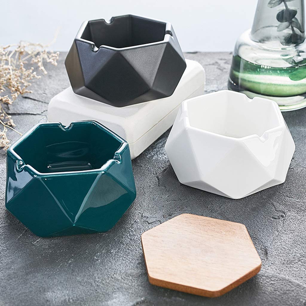 Ceramiczna Popielniczka Biurkowa Z Pokrywką, Sześciokątna, Geometryczna Taca, Ozdobne Pudełka Do Przechowywania, Stojak, Biurko, Osobowość, Zielony, Czarny