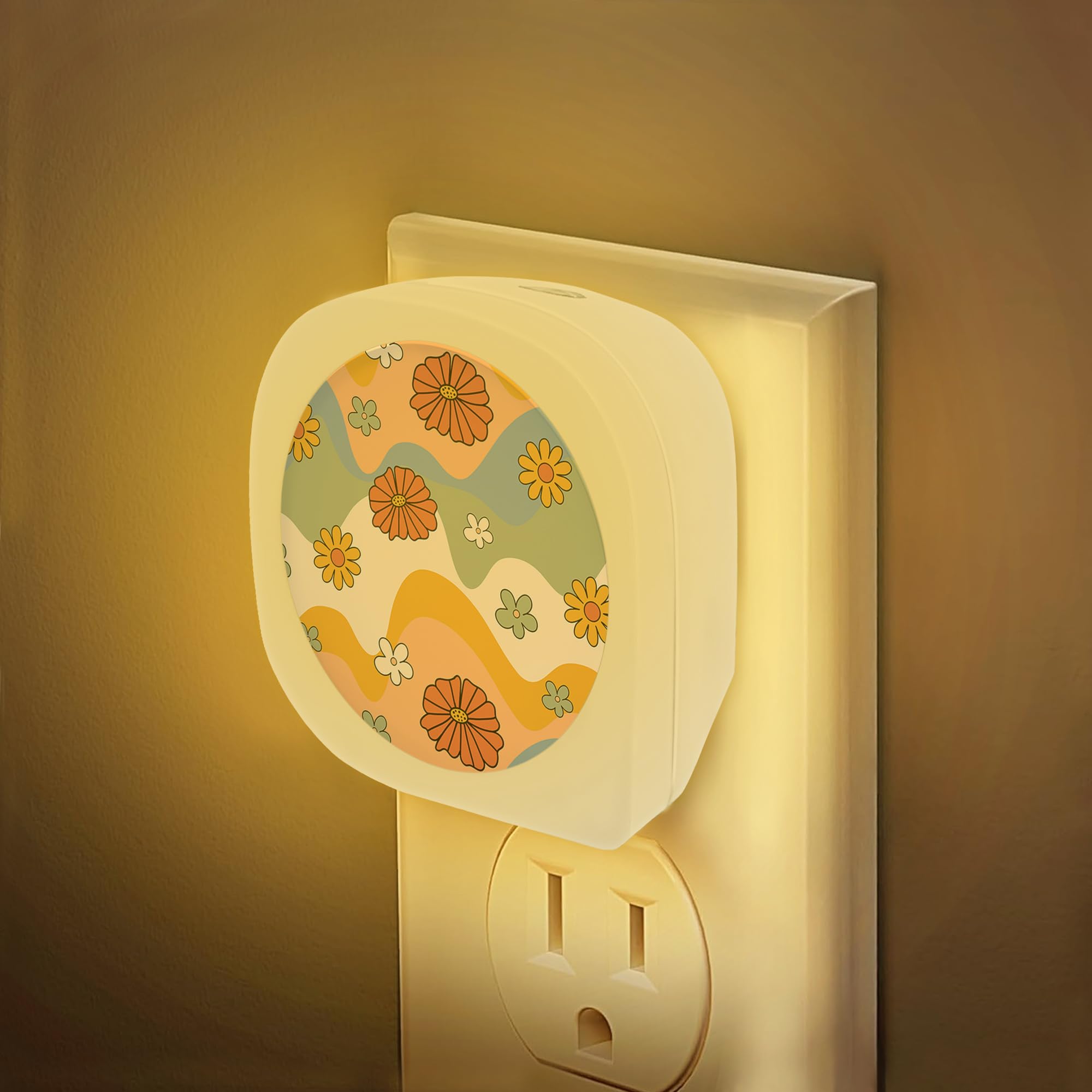70s Retro Floral Night Lights Plug into Wall Vintage Flower Night Light for Boys Girls Led Night Light