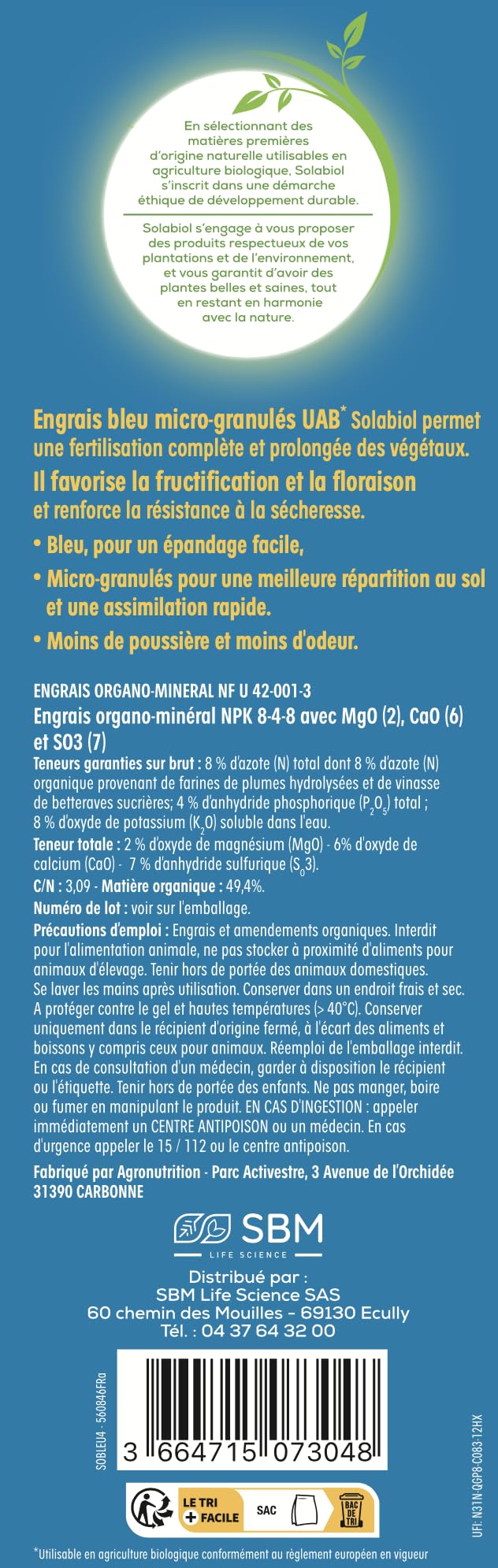 SOLABIOL Engrais Bleu Universel - 4Kg - Jusqu'à 50m² - Croissance Rapide & Nutrition Longue Durée - Renforce La Résistance A La Sécheresse - Utilisable En Agriculture Biologique SOBLEU4