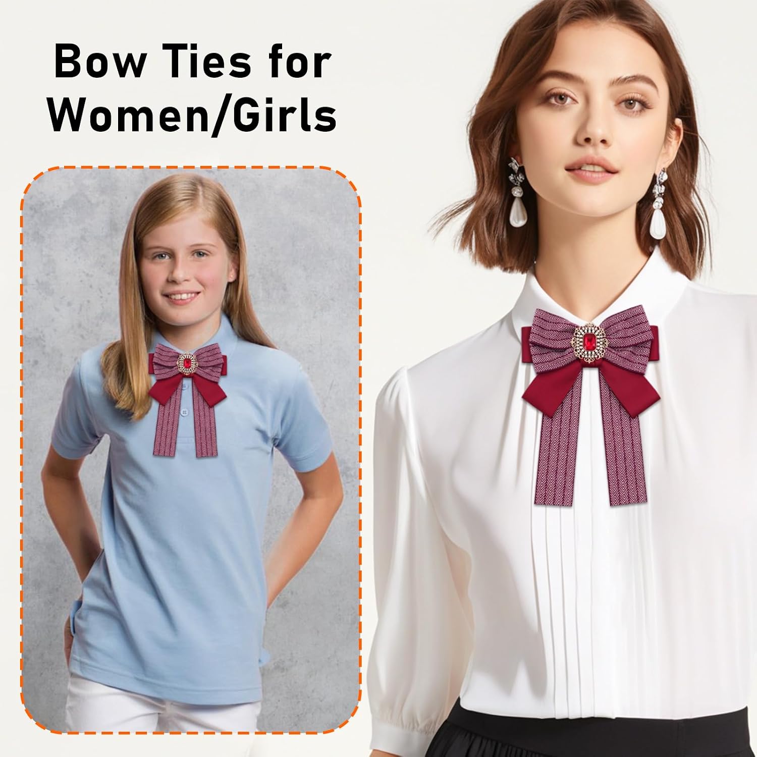 Bow Tie for Women Girls Rhinestone Bow Ties, Adjustable Pre-tied Neck Tie for Wedding Party School Uniform Shirt